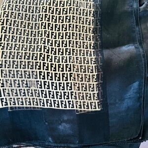 Fendi Black and Gold FF Logo Silk Scarf
